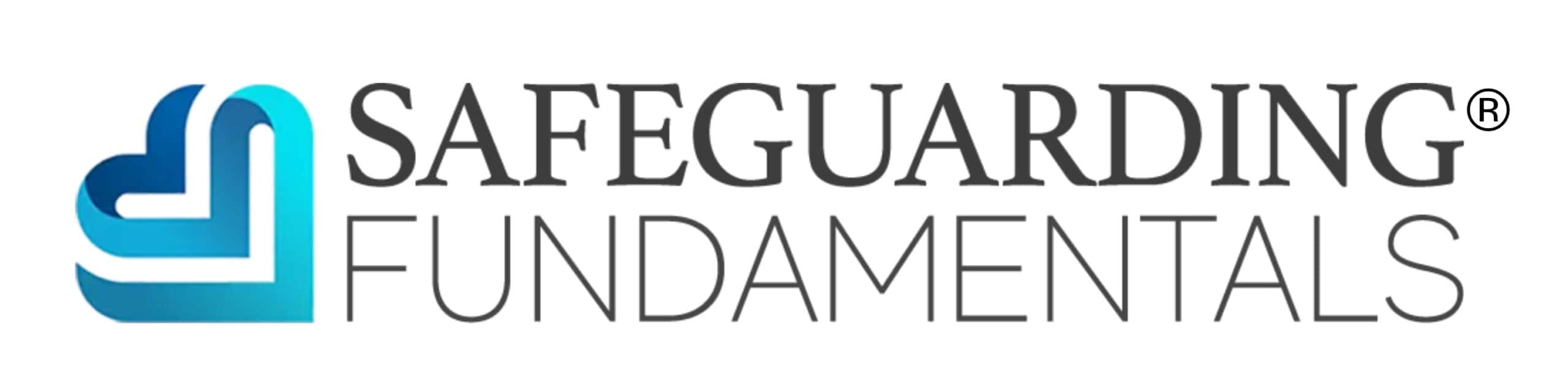 Logo with a stylised blue heart icon on the left, followed by "SAFEGUARDING FUNDAMENTALS" in bold capitals—ideal for digital support & websites for charities & small businesses, with "SAFEGUARDING" above "FUNDAMENTALS.